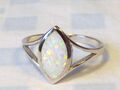 RING Edelstein FEUER-OPAL lab. WEIß 12mm oval 925 Sterling SILBER Gr. 17