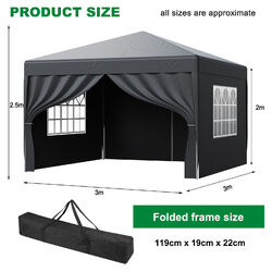 2x2m/3x3m Pavillon Faltpavillon Gartenzelt Pop Up Partyzelt Blau/Grau/Schwarz