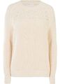 Pullover mit Ajourmuster Gr. 36/38 Sandbeige Damen Langarm Baumwollpullover Neu*