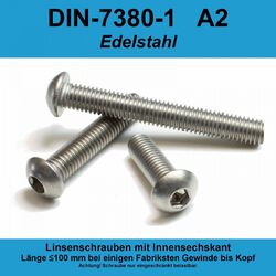 M4 ISO 7380 -1 A2 VA Edelstahl Linsenkopfschrauben Innensechskant Linsenkopf M4x