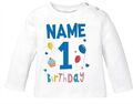 Baby Langarm-Shirt 1. Geburtstag personalisiert Name erster Geburtstag Zahl 1