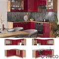 Eckküche Küchenzeile Einbauküche Fame-Line Eiche Bordeaux Rot 190cm modern Vicco