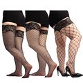 Fishnet Thigh High Stockings Black Lace Top Over the Knee Fishnet Stockings