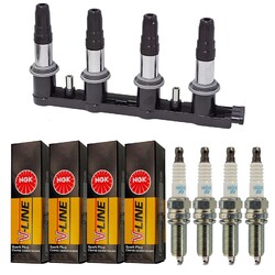 4x ENERGY Zündspule + 4x NGK Zündkerze V-LINE für Peugeot 206 Schrägheck 2A/C