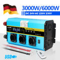 3000W 6000W Reiner Sinus Spannungswandler 24V auf 230V Wechselrichter 4USB LCD