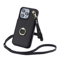 Hülle für iPhone 15 14 13 Pro Max 12 11 Leder Handykette Kartenfach Wallet Cover