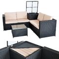 Gartenmöbel Sitzgruppe Sofa XXL PolyRattan Sitzgarnitur Schwarz Auflagenbox