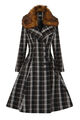 Hell Bunny Rockabilly Tartan retro Winter Mantel Kunstpelz Kragen abnehmbar