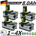 4x Für Original Ryobi Akku 18V 8Ah HP Lithium ONE+ Plus RB18L60 P108 / Ladegerät