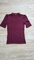 Damenshirt, T-Shirt, Stehkragen, feiner Strick, gewellte Säume, Gr. XS/S