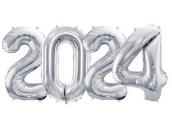 XXL 2024 Zahlen Folienballon 100cm Deco Ballon Silber Deko Luft Ballon Silvester