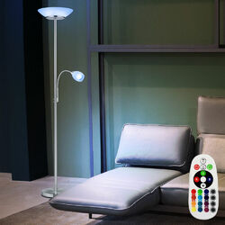 RGB LED Steh Lampe Decken Fluter Dimmer Glas Dielen Stand Leuchte Farbwechsler