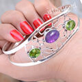 Facettierter Peridot Amethyst Edelstein Schmuck Manschette 925 Sterling Silbe...