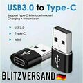 USB-A Stecker auf USB-C Stecker Adapter Konverter Buchse Laden Stick Schwarz DE