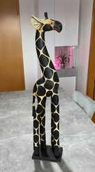 Holzfigur Giraffe geschnitzt, Handarbeit - Giraffe aus Holz, Dekofigur 82cm #K09