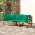 vidaXL 3-tlg. Garten-Lounge-Set mit Grünen Kissen Bambus EGG