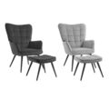 HOMCOM Ohrensessel mit Hocker, Relaxsessel, Loungesessel mit Samtoptik