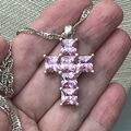 Thomas Sabo 925 Sterlingsilber rosa Edelstein Kreuz Halskette 23" Kette