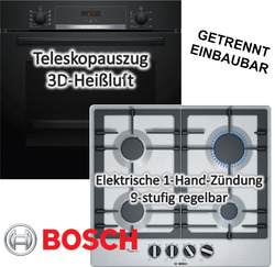 HERDSET Bosch Backofen Teleskopauszug mit Gaskochfeld WOK-Brenner autark 60 cm