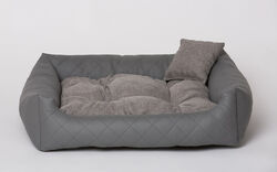 Hundebett Hundekissen Hundesofa Gestepptes Kunst Leder Hundekorb Grau L 80x65 cm