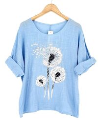 ITALY Damen Blusenshirt Bluse Blusenhemd Pusteblume 40 42 44 Alice blau IT436