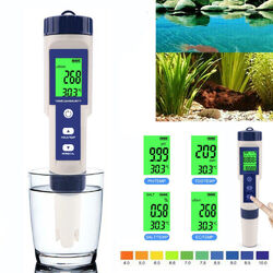 5 in 1 Digital Messgerät PH/EC/TEMP/SALT/TDS Wasseertester Pool Prüfer Backlight
