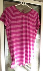 EDC ESPRIT FEINSTRICK SHIRT KURZARM ROSA STREIFEN GESTREIFT WICKELOPTIK M 38 NEU