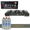 Doppel Kartuschenkocher 2 flammig Outdoor Gas Campingkocher + 4x Gaskartuschen