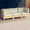 3-Sitzer-Gartensofa mit Creme Kissen Massivholz Kiefer G4E8