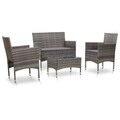 4-tlg. Garten-Lounge-Set mit Auflagen Poly Rattan Grau