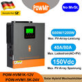 PowMr 600W/1200W 24V Solar Hybrid Wechselrichter MPPT 40A/80A Ladegerät 150Vdc