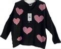 Italy Pullover Pulli Strickpullover Herzen schwarz pink bunt Gr. 38 40 42