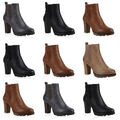 894437 Warm Gefütterte Chelsea Boots Damen Block Absatz Stiefeletten Mode