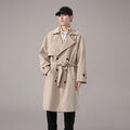 Herren knielang Trenchcoat Retro lässig langer Mantel Jacke Vintage Mode