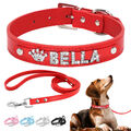 Personalisiertes Hundehalsband mit Namen Strassbuchstaben Lederhalsband Halsband