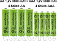 4X Akku AA 3800 mAh Akku AAA 3000 mAh Wiederaufladbare 1,2V FB Solar Geräte