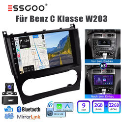 9" Autoradio Android 13 Carplay Navi BT DAB+ Für Mercedes Benz C-Klasse W203 Kam