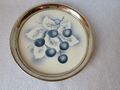 Art Deco altes Keramik-Tablett kleine Platte Motiv Kirschen graublau rund 17,5cm