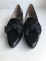 vintage Gabor Damen Pumps Balerinas Gr. 40 schwarz Lackleder Wildleder Schleifen