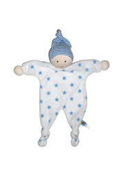 Spiegelburg Baby Glück Wichtel Puppe Schmusetuch Schnuffeltuch weiß blaue Sterne