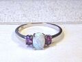 RING 925 STERLING SILBER Edelstein OPAL lab. WEIß + AMETHYST cz. Gr. 17, 18, 19