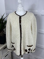 Damen Wolle Cardigan Brustumfang 44 in Creme mit braunem Besatz