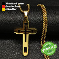 Kreuz Anhänger Gold Edelstahl mit Halskette Jesus Religion Vergoldet Unisex ✝️