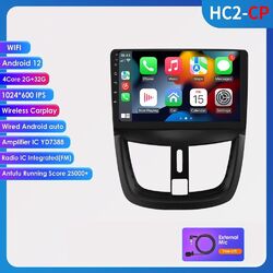 9'' Android 12 Autoradio Wireless CarPlay NAVI GPS Für PEUGEOT 207 CC 2006-2014