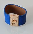 CHLOE COLLECTION BY LIV OLIVER 18K Gold Navy Blue Leather Lock Bracelet