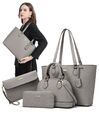 Taschen Set 4-tlg Handtasche Damentasche 4in1 Shopper Clutch Kunstleder DE⊱