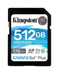 Canvas Go! Plus SD Memory Card for DSLRs cameras,4K video production, SDG3/512GB