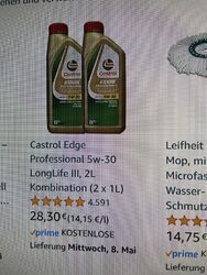 1 Liter + ca. 0,5 L Castrol Edge Professional 5w-30  LongLife III