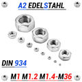 Sechskant-Muttern DIN 934 Edelstahl Rostfrei A2 V2A/A4 M1-M2 M3 M4 M5 M6 Bis M36