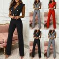 Damen Jumpsuit Elegant Lang Einteiler Sommer Hosenanzug V-Neck Overall Clubwear